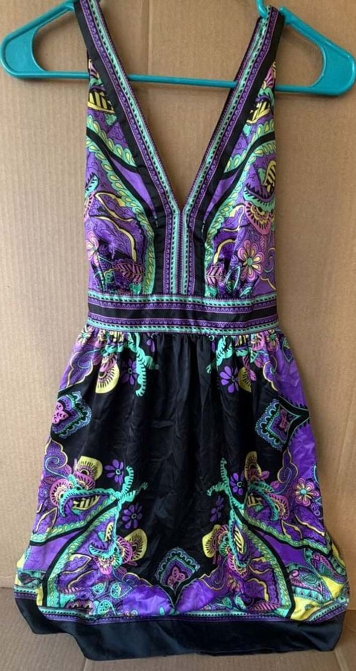 ICE V-Neck Paisley Print Silky Sleeveless Dress Size 4